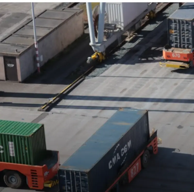 Container trucks at a logistics yard